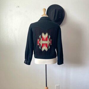 Vintage 1970s/80s black wool bomber style western jacket with Chimayo inserts